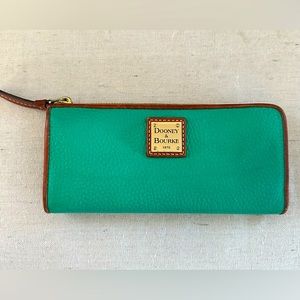 Dooney & Bourke Pebble Grain Turquoise & Fawn Zip Wallet